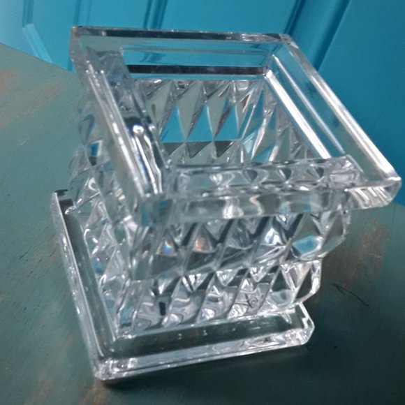 Crystal Vase Waterford Square Diamond Cut Clear Glass Marquis - Picture 13 of 16